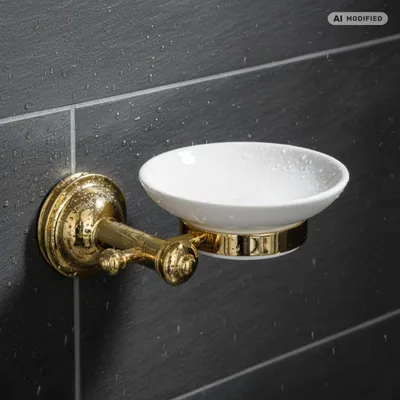 Produktbild von PaulGurkes Seifenablage Gold Retro Nostalgie Bad-Accessoires Seifenschale Keramik