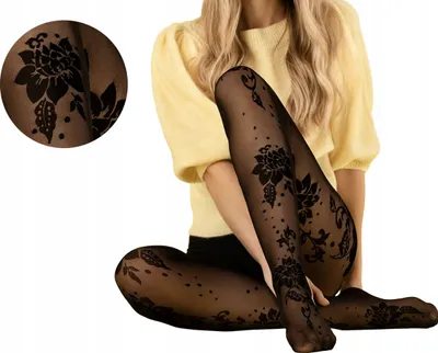 Produktbild von Fiore - Sharon - Dámske vzorované pančuchové nohavice FLOWER PATTERN s plochým švom 30Den - Black - 3