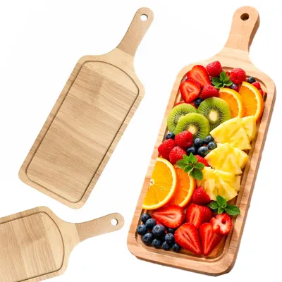 Obrázok produktu pre Drevená doska na krájanie servírovacia doska kuchynská doska s rukoväťou na zeleninu ovocie syry 39x13,5 cm