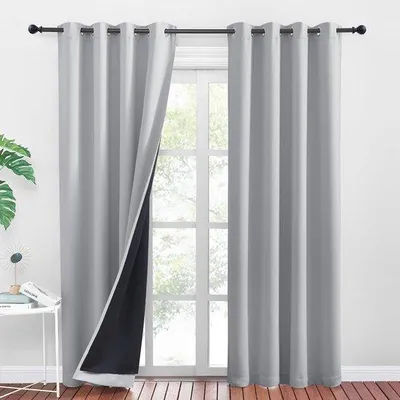 Zdjęcie produktu dla Ibenzoa® Zasłona termoizolacyjna dwuwarstwowa, 245 x 140 cm – jasnoszary, 100% poliester, zestaw zaciemniający (2 sztuki)