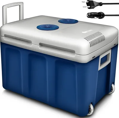 Produktbild von tillvex Kühlbox elektrisch 40L Blau mit Rollen | Mini-Kühlschrank 230 V und 12 V für KFZ Auto Camping | kühlt & wärmt | ECO-Modus