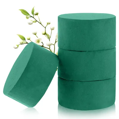 Runder Steckschaum 4er-Set, grün, 10x4 cm, für frische Blumen