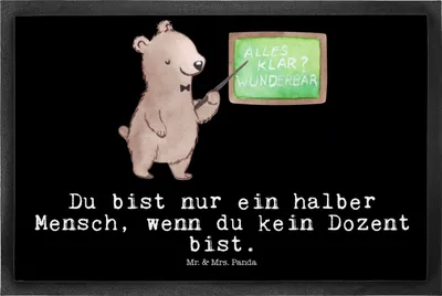 Produktbild von Mr. & Mrs. Panda Gummi-Fußmatte Dozent Herz 50 x 75 cm - Schwarz - Geschenk, Fußabtreter, Lustig, Universität, abstreifer, Uni, fußmatte, Schmutzmatte, Schmutzfangmatte