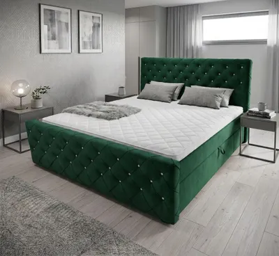 Produktbild von Boxspringbett mit kristallen CARMEN II 160x200cm Amor Velvet 11 Grün Bett mit zwei Bettkästen und H3 Matratze,Komplett-Set mit Matratze und Topper,