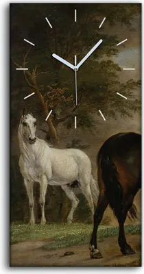 Produktbild von Dekor Leinwand Uhr Wandbilder 30x60 Gemälde Landschaft Wolken Himmel Pferde - weiße Hände