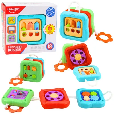 Immagine prodotto di Cubo sensoriale educativo con pannelli manipolabili - 6 attività