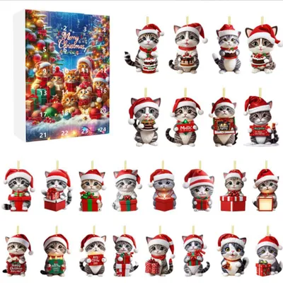 Adventskalender 2024, 24-tlg., Acryl-Anhänger für Weihnachtsbaum