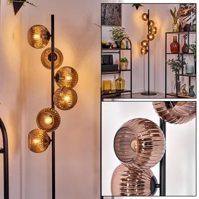 Produktbild von Cesaro Stehlampe aus Metall/Riffelglas in Schwarz/Kupferfarben