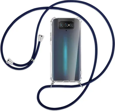 Produktbild von Handykette Backcover-Schutzhülle mit Band (Metall silberfarben) für Asus Zenfone 7 ZS670KS - dunkelblau