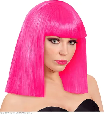 Produktbild von Perücke in neon pink Showgirl in Box - neonpinke Damenperücke