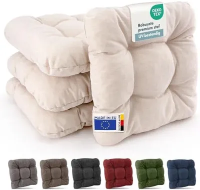 Productafbeelding van PromoHome® Set van 4 tuin- of terras kussens, 40x40 cm – Beige – Comfortabele zitkussens voor binnen en buiten