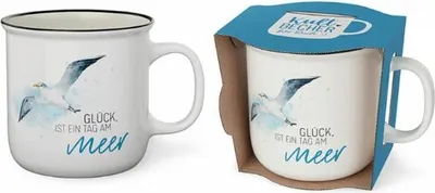 Produktbild von Tasse Becher Keramik weiss, 250 ml, Tasse mit Spruch Möwe, 1 Stück - Glück