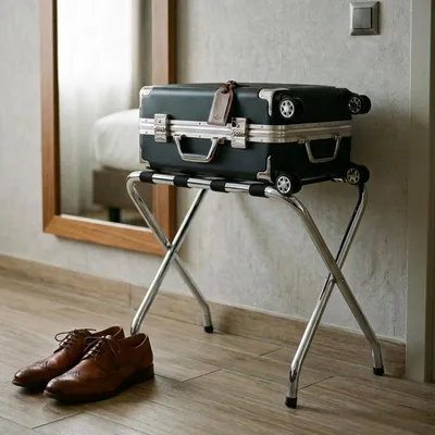 Produktbild von Kofferständer LUGGAGE Kofferablage Kofferbock, Metall verchromt, klappbar