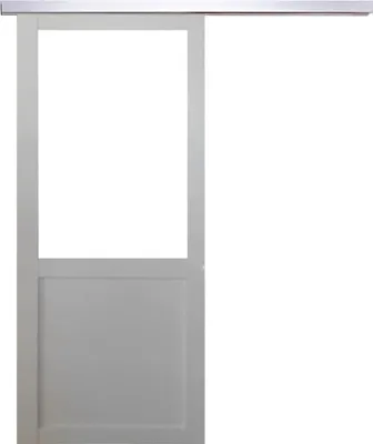Image de Porte Coulissante Atelier Blanc H204 x L73 sans meneau + Rail Alu
