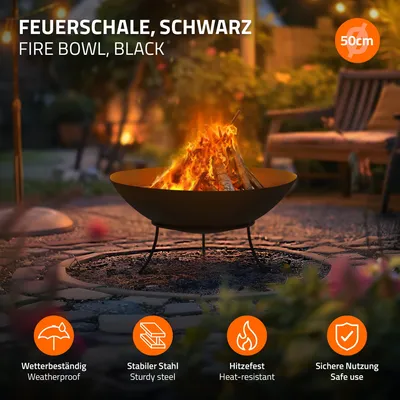Produktbild von ECD Germany Feuerschale aus Stahl, Schwarz, mit 3 Füße für Grillabend, Outdoor Feuertonne