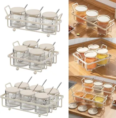 Productafbeelding van Set met kruidenpotjes voor de keuken, 255 ml, transparante kruidencontainers met deksel en lepel, geschikt voor thuis en in cafés