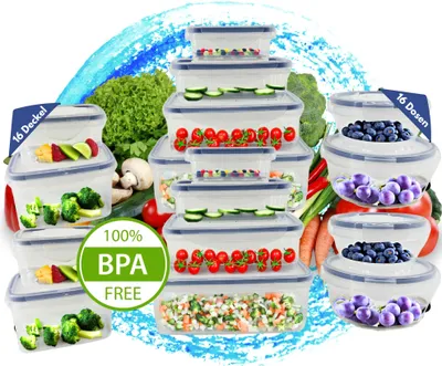 Zdjęcie produktu dla 32-częściowy zestaw pojemników do przechowywania żywności 16 puszek z 16 pokrywkami | plastik
