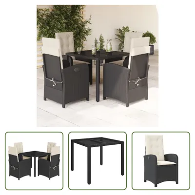 Produktbild von The Living Store 5-tlg. Garten-Essgruppe mit Kissen Schwarz Poly Rattan