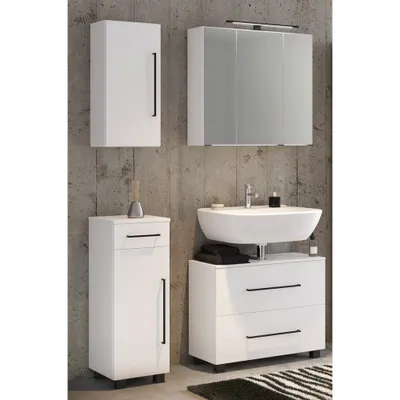 Produktbild von Badezimmer Möbel Set 4-teilig weiß MANLY-03 inkl. 70cm LED-Spiegelschrank