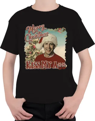 Produktbild von Merry Christmas Clark Griswold Schöne Bescherung Kiss My A - Weihnachten Xmas Uni Kinder T-Shirt, Schwarz, 104