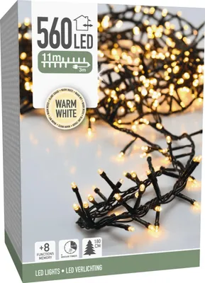 Produktbild von LED-Clusterlichterkette warmweiß, 560 LEDs, Grünes Kabel, Innen/Außen, 11m