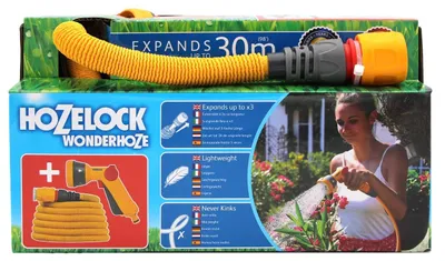 Image de Tuyau d’arrosage extensible - Wonderhoze 30 m - textile jaune avec pistolet multijet