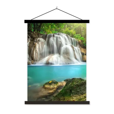 Produktbild von MuchoWow® Textilposter Wald - Wasserfall - Natur 120x160 cm mit schwarzem Rahmen - Magnetischer