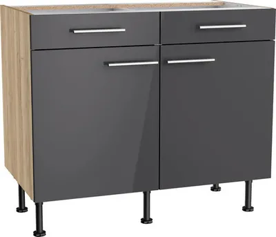 Produktbild von Optifit Unterschrank mit Schublade und Drehtür Jonte984 BxTxH 100 x 58,4 x 87 cm anthrazit glänzend zerlegt KFJO U106-8E