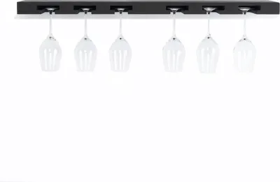 Obrázek produktu pro Ručně vyráběný dřevěný nástěnný držák na sklenice na víno Tu Las™ - 94 x 22 x 4 cm - odolný stojan na sklenice - černý