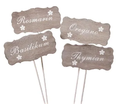 Produktbild von Kräuterstecker aus Holz. 4 x Stecker Pflanzenschild Kräuterschild 28cm