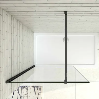Produktbild von 120x200cm Schwarzrahmen Walk In Duschtrennwand +73-120cm Stabilisator 8mm Nano ESG Klarglas Duschabtrennung  Höhe 200cm
