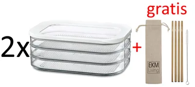 Zdjęcie produktu dla Zestaw 2 pojemników do lodówki Rosti Mepal Modula na wędliny, 3 x 550 ml, 22,4 x 16 x 8,6 cm + gratisowy zestaw 4 słomek ze stali nierdzewnej EKM Living