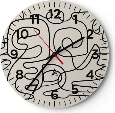 Produktbild von Wanduhr - Rund - Glasuhr - Linien Figuren Formen - 30x30cm - Schleichendes Uhrwerk - Lautlos - zum Aufhängen bereit - Dekoration Modern - Wanddekoration aus Glas - C4AR30x30-5121