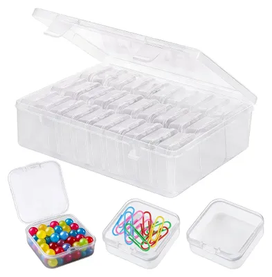 Produktbild von 30 Stück Kleine Aufbewahrungsboxen mit Deckel, 5,5 x 5,5 x 2cm Klare Kunststoff Quadrat Perlen Aufbewahrungsbox und 1 Groß Aufbewahrungsbox Sortierboxen für Kleinteile Ohrringe,Ringe,Perlen,Schrauben