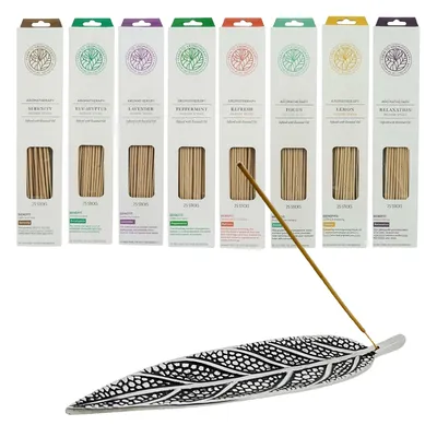Image de Assortiment de 200 bâtons d'encens Essential 8 parfums délicieux - 8 x 25 pièces - y compris un porte-encens premium en aluminium