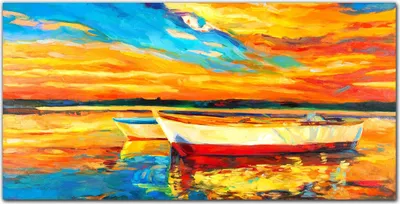 Produktbild von Coloray Bild aus Leinwand 100x50 Leinwand Dekoration - Hafen Sonnenuntergang Himmel