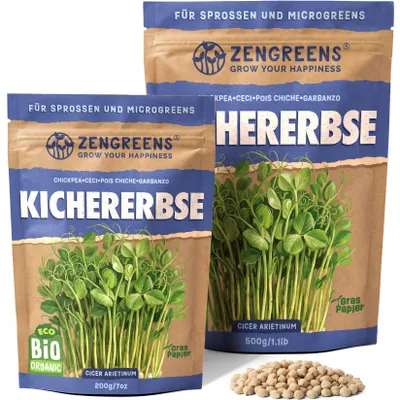 Produktbild von ZenGreens® Bio Kichererbse Microgreens Samen 500 g – Keimsaat für Microgreens