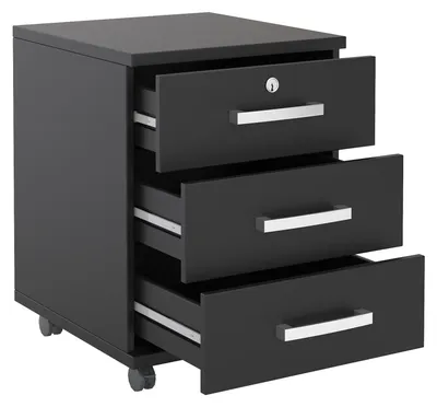 Produktbild von Rollcontainer Bürocontainer Büroschrank VANCOUVER, in schwarz, abschließbar mit 3 Schubladen, 44 x 58 x 45 cm
