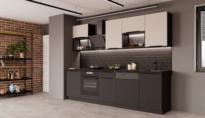 Produktbild von Küche SIENA + ARONA BASIC LOFT 280 cm Küchenzeile Küchenblock Einbauküche Kaschmir beige + Schwarz matt