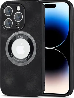 Produktbild von MagSafe Hülle für iPhone 15 Pro Handy Schutz Silikon Magnet Case Tasche Kunstleder - SCHWARZ