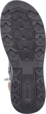 The image shows the sole of a blue Rieker high-top sneaker.