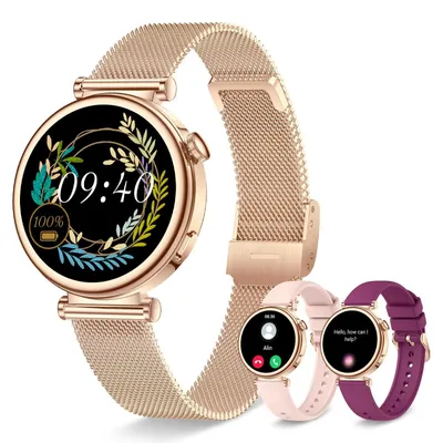Obrázek produktu pro Chytré hodinky pro ženy s telefonickou funkcí, HD dotykovým displejem, 41mm, sportovní hodinky s 100 sportovními režimy, monitorováním menstruačního cyklu a spánku, kulaté chytré hodinky kompatibilní s iOS, barva: růžové zlato