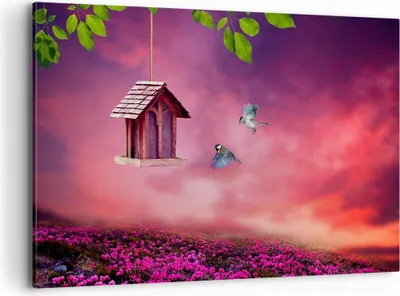 Produktbild von Bild auf Leinwand - Leinwandbild - Vögel Wiese Garten Dekoration - 120x80cm - Wand Bild - Wanddeko - Leinwanddruck - Bilder - Kunstdruck - Wanddekoration - Leinwand bilder - Wandkunst - AA120x80-3115