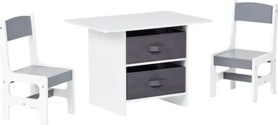 Obrázek produktu pro BELIANI Dětský set stolu a 2 židlí bílá šedá MDF 2 textilní úložné boxy moderní styl dětského pokoje