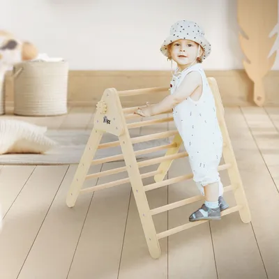 Produktbild von Joyz Kletterdreieck für Kinder ab 2 Jahre, Natur, Klettergerüst Indoor aus Massivholz, Pikler Dreieck, Montessori Spielzeug
