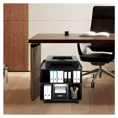 Produktbild von 3-stöckiger Druckerständer, Druckertisch mit Rollen, Druckerhalter unter Schreibtisch für Büro, Zuhause, Schule und Arbeitszimmer, Schwarz