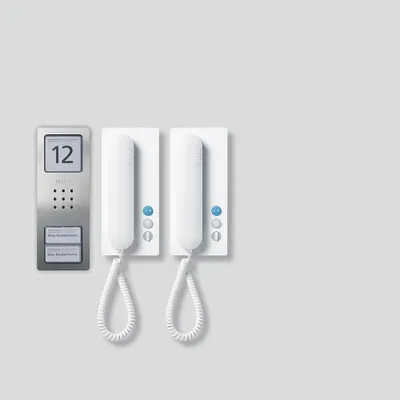 Immagine prodotto di Siedle SET CA 812-2 E/W. Tecnologia di trasmissione: Cablato. Colore del prodotto: Acciaio inox, Bianco, Collocazione: Parete (210008739-00