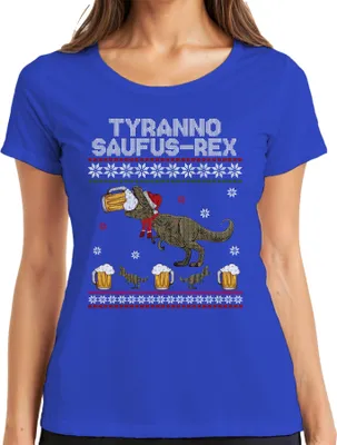 Produktbild von Tyranno Saufus-Rex Ugly Sweater - Weihnachten Xmas Christmas Damen T-Shirt, Blau, S
