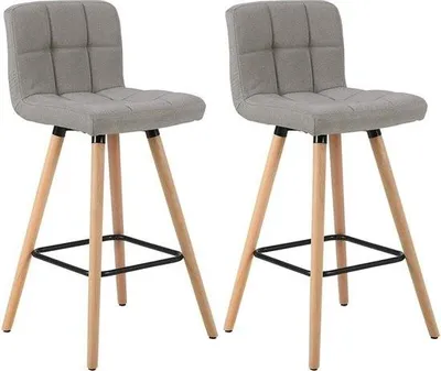 Image de Tabouret de bar Janja - Avec dossier haut - Lin - Chaise de bar - Ergonomique - Hauteur d'assise 70cm - Gris - Lot de 2 - Cuisine et Bar