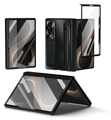 Image de Étui galvanisé pour Samsung Galaxy Z Fold 8, avec stylet S Pen et support pour stylet, film de protection d'écran, protection de la charnière et support intégré, couleur noire